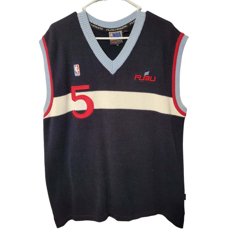 Fubu Athletic NBA 5 Black V-Neck Knit Sleeveless Outerwear Men's Sweater Vest L